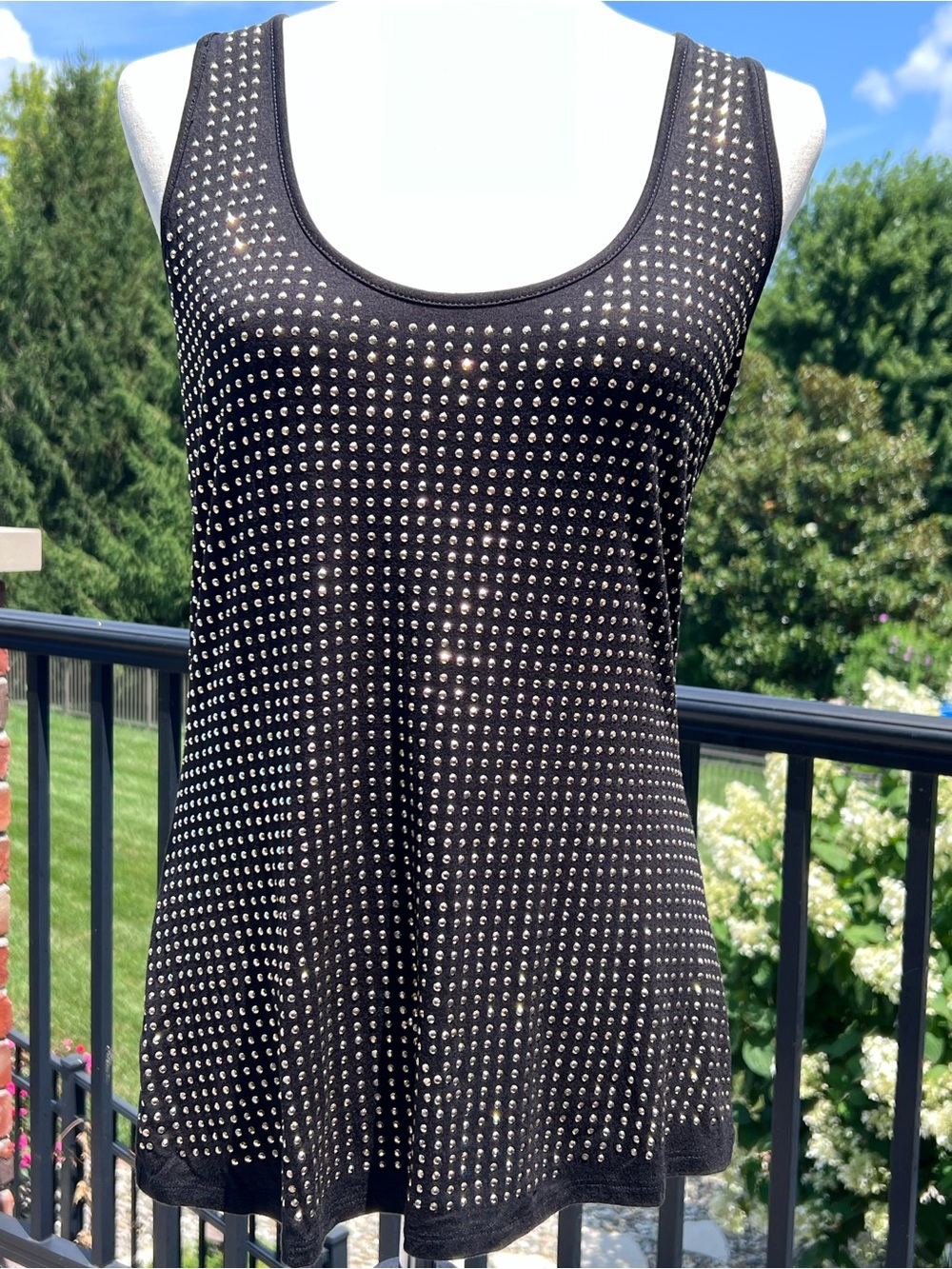 Boston Proper Black Tank Top with Gold Studs